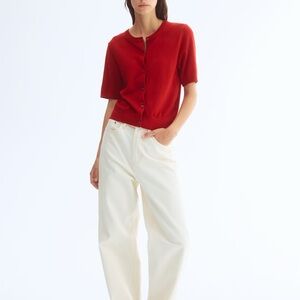 H&M Red Short Sleeve Wool Blend Cardigan Sweater